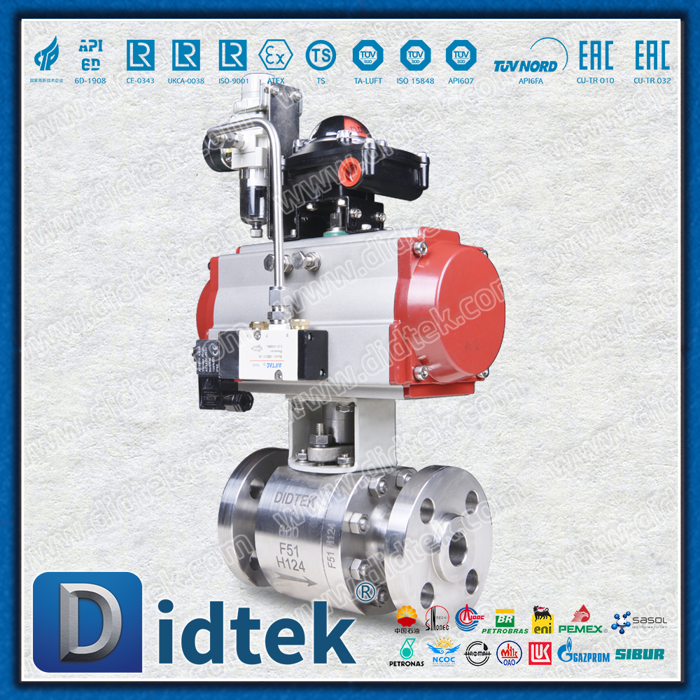 Valvola a sfera pneumatica con sede in metallo F51 per acqua di mare 300 ℃